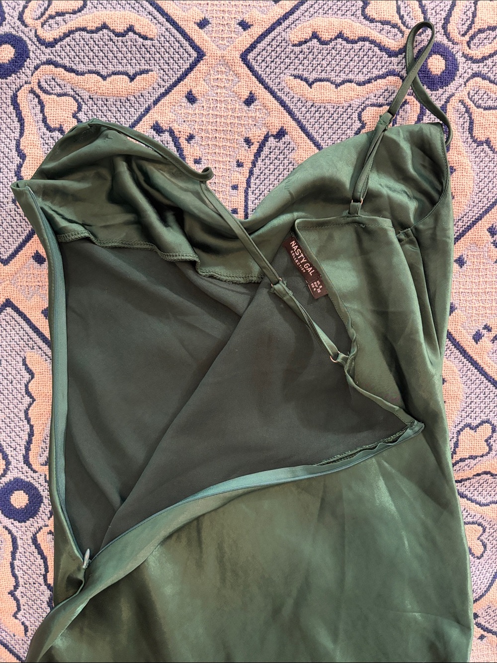 Nasty Gal Emerald Green Satin Cowl Slip Mini Dress - Picture 3 of 4